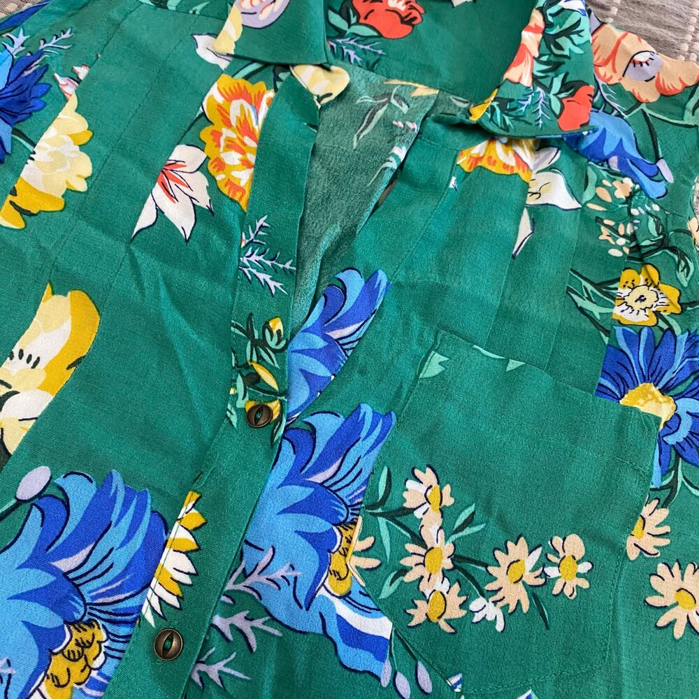 Anthropologie Maeve Rory Shirtdress Green Floral Size 6 Missing Tie Vacation - Picture 5 of 11